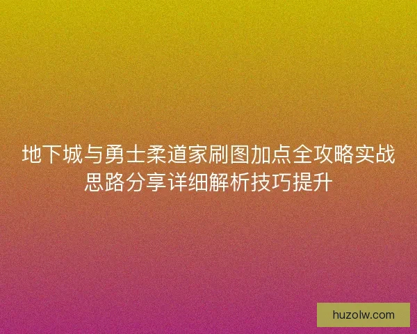 地下城与勇士柔道家刷图加点全攻略实战思路分享详细解析技巧提升